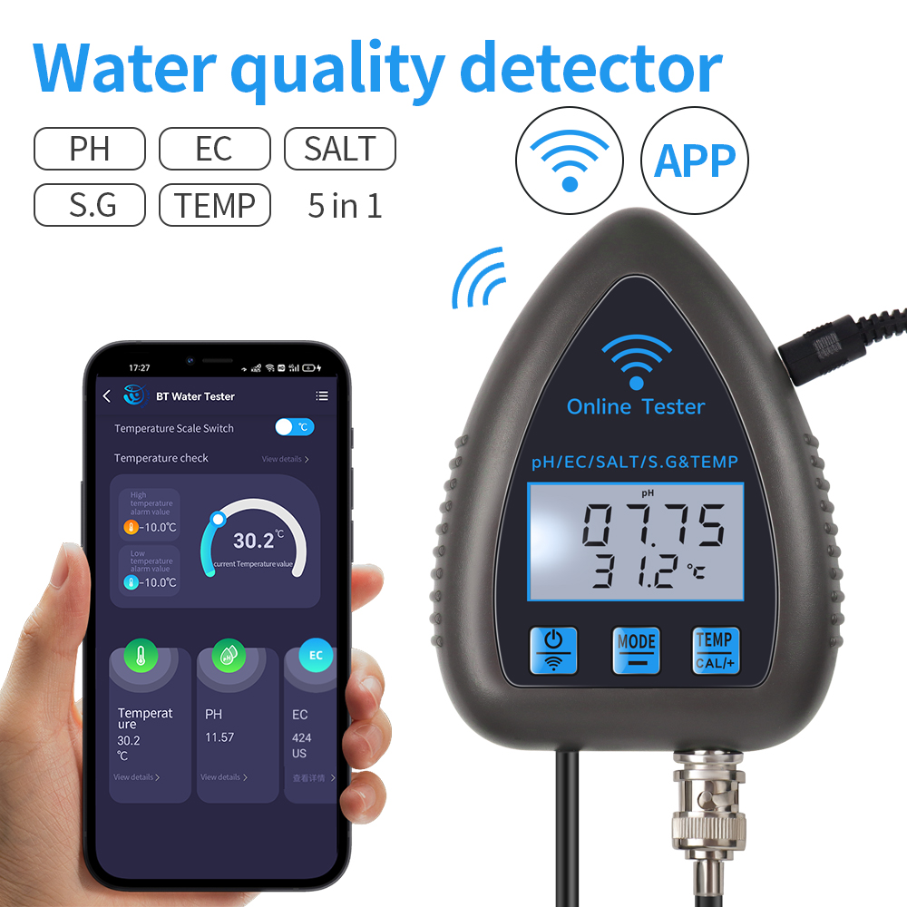 Ph Meter Digital Water Tester - Tuya WiFi 5 en 1 compteur
