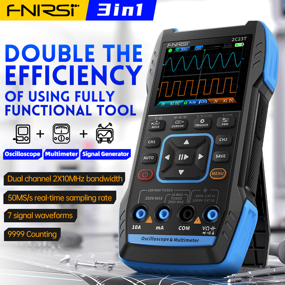 Fnirsi Digital Oscilloscope Handheld - Oscilloscope numérique 3-en-1 2C23T 10 MHz