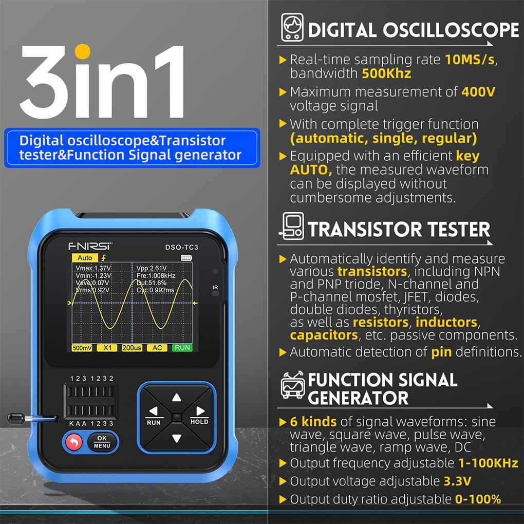 FNIRSI DSO-TC3 3 en 1 Mini Dét - Fnirsi Digital Oscilloscope Handheld avis et prix